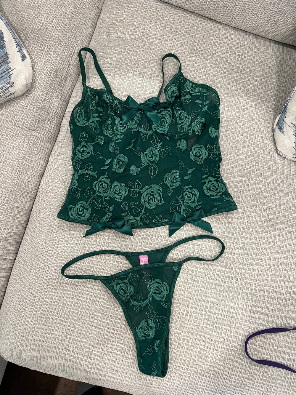 Green Floral Lace Lingerie corset & Thong Set